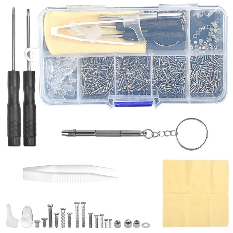 500 PCS Eyeglass Repair Tool Set - Glasses Repair Kit with Screws, Screwdriver, Tweezers, and Nose Pads - Toolkit for Glasses